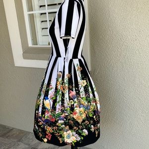 LULAROE AMELIA Striped Dipped Floral Bird Pattern